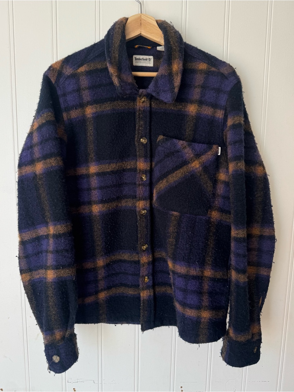 Timberland Purple Brown Plaid Wool Blend Shacket Jacket Medium